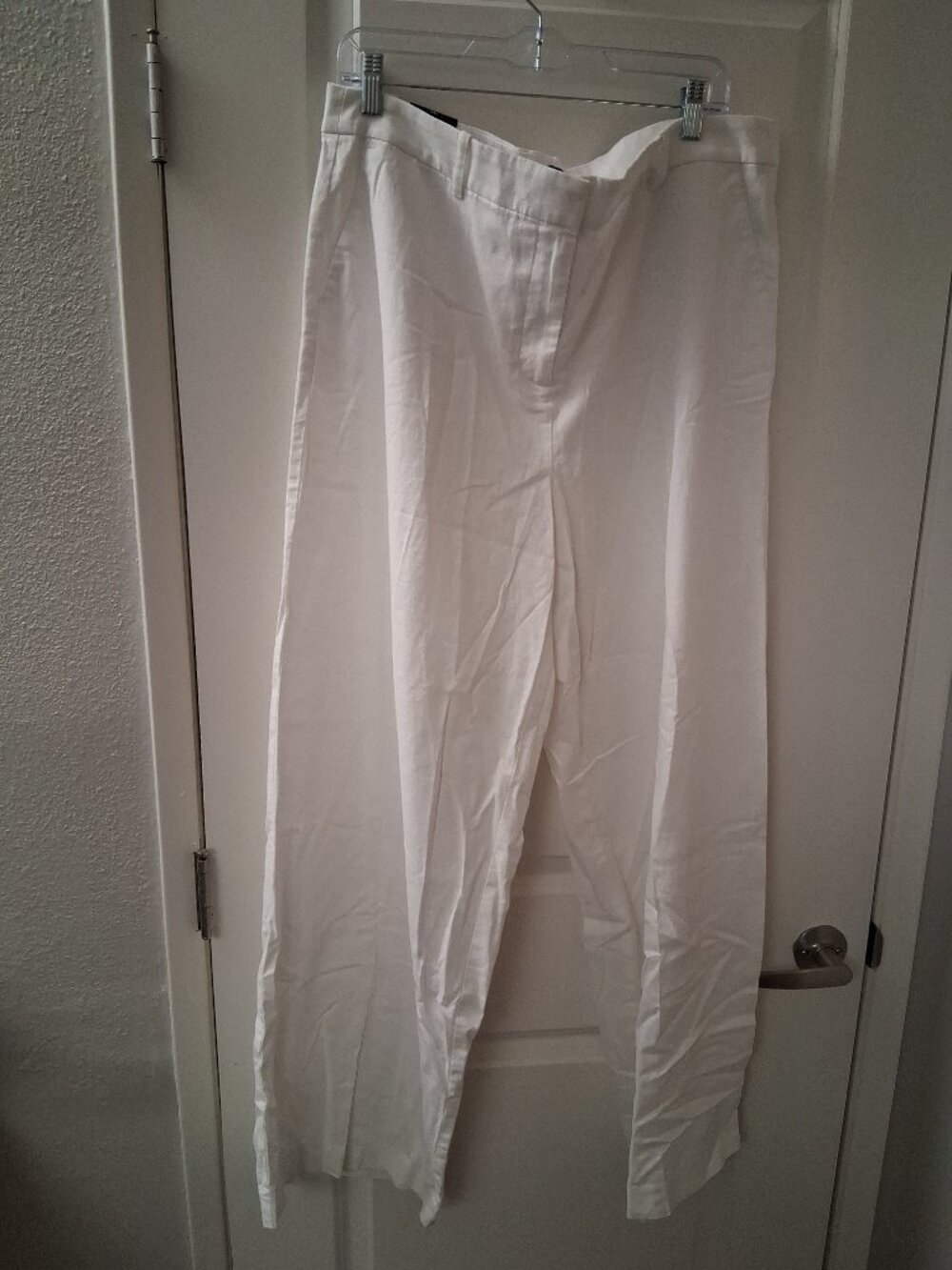 J Crew Linen Blend Remy Full Length Wide Leg Pants White SZ 16T